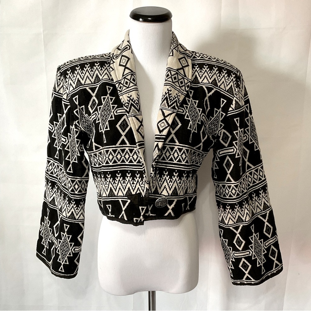 90s Vintage Flashback Southwest Aztec Western Tapestry cropped jacket sz Medium